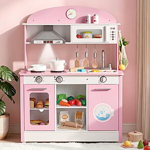 VEVOR Wooden Play Kitchen Toy with Lights, Sounds, Accessory (Pink,  29.53 x 13.39 x 38.49 inches) $66.23 + Free S&H at Amazon
