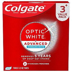 3-Pack 3.2-Oz Colgate Optic White Advanced Hydrogen Peroxide Toothpaste (Sparkling White) $7.99 w/ S&S + Free Shipping w/ Prime or on $35+
