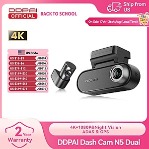 DDPAI N5 Dual 4K Dash Cam 32GB ADAS GPS WiFi NO SD Card $84.3 + Free Shipping