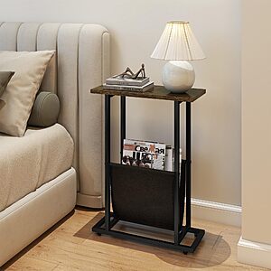 Slim Metal Narrow Side Table w/ PU Leather Storage Bag (Brown) $9.99 + Free Shipping w/ Prime or on $35+