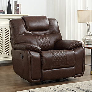 Jepum 40.9'' Top-Grain Genuine Leather Manual Recliner Chair with Spacious and Cozy Seating Space $399.99