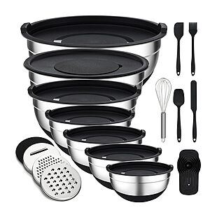 16-Piece Unokit Stainless Steel Nesting Mixing Bowl Set w/ Lids, Grater Attachments & Utensils $24.99 + Free Shipping w/ Prime or on $35+