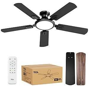 52" TCL Ceiling Fan w/ 6 Speeds, Light & Remote Control (Matte Black) $69.59 + Free Shipping
