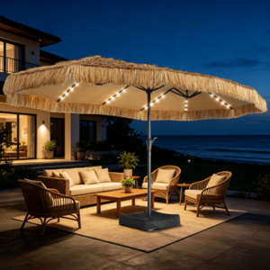 Ainfox 15' Thatched Tiki Patio Umbrella w/ Lights & Sandbags $135 + FS