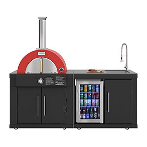 KoolMore Reserve 79 in. Outdoor Kitchen Island with 22 in. Propane/Natural Gas and Wood Pizza Oven, Sink, and Refrigerator and Cabinet in Black $5039.1