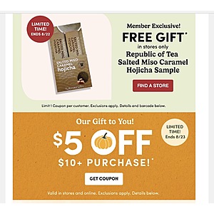 World market members: $5 off 10 coupon+ free Tea sample