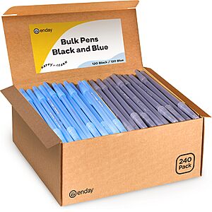 Enday Ballpoint Pens Bulk Blue and Black Pens (240 Pack) 120 Black & 120 Blue - Medium Point (1.0mm) Flexible Round Barrel For Writing Comfort, Pens Bulk $27.99