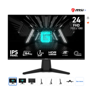 MSI 24 inch (23.8" viewable) Full HD 144Hz IPS AMD FreeSync 1ms HDR Ready Ai Vision Less Blue Light Pro Anti-Flicker Gaming Computer Monitor G242L E14 $79.99