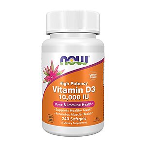 120-Count NOW Foods Vitamin D-3 10,000 IU Softgels $6.76 w/ S&S + Free Shipping w/ Prime or on $35+