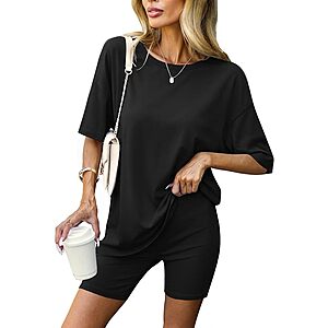 2-Piece Ekouaer Women's Oversized Short Sleeve Lounge Set w/ Biker Shorts (Various) $9.99 + Free Shipping w/ Prime or on $35+
