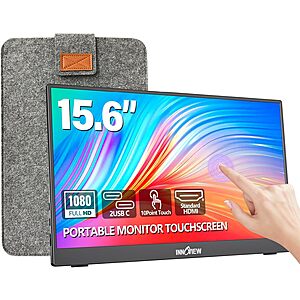 InnoView 15.6" Portable Monitor 60Hz Touchscreen 1080P 10-Point Touch Screen Monitor Portable with Protective Sleeve Built-in Stand $99.99