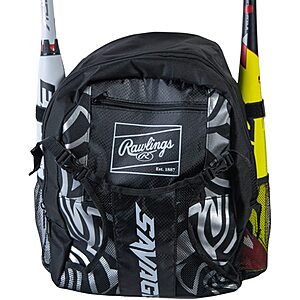 Rawlings SAVAGE Youth Baseball & Softball Equipment Backpack Bag (Black/Silver) $12.70 + Free Shipping w/ Prime or on $35+