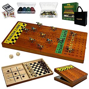 23" Foldable Wooden 4-in-1 Horse Racing Board Game w/ Metal Horses, Poker Chips, Chess, Checkers & Tic-Tac-Toe $29.99 + Free Shipping w/ Prime or on $35+