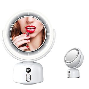 6000mah Rechargeable Portable 5-Speed Fan w/ LED Makeup Mirror (White or Pink) $11 + Free Shipping w/ Prime or on $35+