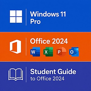 Microsoft Windows 11 Pro + Office 2024 Standard (Lifetime) + 113-Page Student Guide $11.99 (Digital Delivery)
