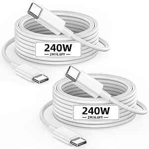 2-Pack 6.6' MPATIBY 240W USB-C to USB-C Nylon Braided Fast Charging Cable (White) $5.99 + Free Shipping w/ Prime or on $35+