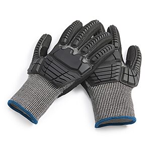 Amazon Basics Impact Protection Work Gloves, Cut Level A2, ANSI Level 4 Abrasion, Touchscreen Compatible, 15G Sandy Nitrile Palm, Medium, $2.73, Large, $3.23