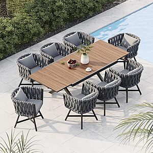 Grand patio 9-Piece Outdoor Dining Set for 8, Patio Dining Furniture Set Swivel Rope Wicker Chairs & 1 Extendable Rectangular Dining Table, Dark Grey $1560 + Free Shipping $1559.99