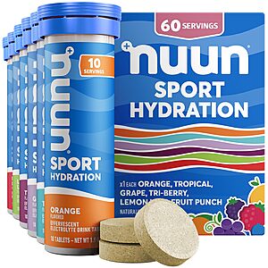 [S&S] Nuun Sport Electrolyte Tablets with Magnesium, Calcium, Potassium, Chloride & Sodium, Gluten Free & Vegan, Mixed Flavors, 6 Pack (60 Servings Total) $22.23