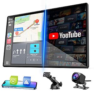 LAMTTO 9" Wireless CarPlay Screen with 720p Backup Camera & Streaming Apps $71.99
