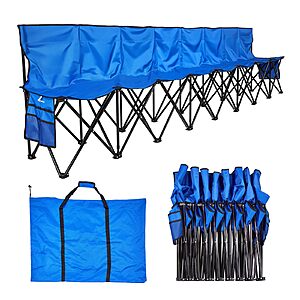 $59.31: VEVOR 8 Seat Portable Folding Bench w/ Side Pockets and Carrying Bag Blue at Amazon