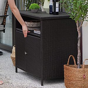 Grand patio Wicker Storage Cabinet Outdoor Waterproof Buffet Cabinet Patio Bar Table with Two Doors and Shelves Wicker Sideboard for Garden Kitchen Pool Dark Brown $129.99