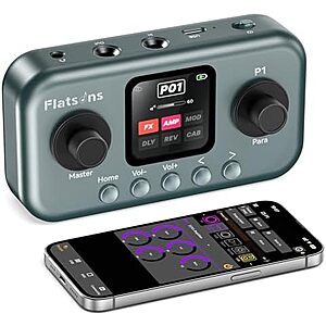$47.49* | Flatsons P1 Portable Multi-Effects Guitar & Bass Pedal Processor w/ 80+ Effects, Amp Modeling & Built-In Tuner (Vintage Blue) at Amazon