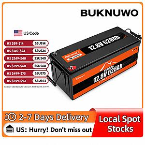 Buknuwo 12V/12.8V 628Ah Bluetooth LiFePO4 Lithium Battery,Smart 8000Wh Power Energy Battery $526 + Free Shipping