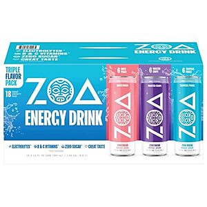 [SnS] $12.62* | 18-Pk 12-Oz ZOA Zero Sugar Energy Drinks (Variety Pack) at Amazon