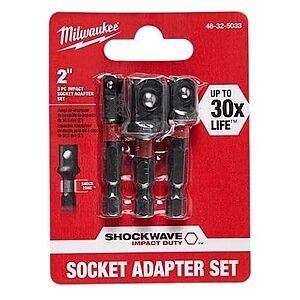 Milwaukee 48-32-5033 Power Drill Bit Extensions Shockwave Socket Adapter Set, 1/4", 1/2", 3/8" $8.21