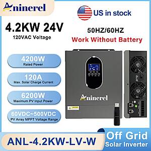 Aninerel 4.2W 120V Hybrid Inverter Off Grid Pure Sine Wave Solar Inverter 120A MPPT $180 + Free S/H $180.4