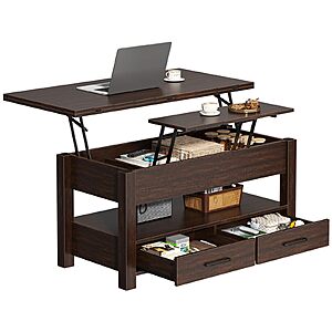 DUMOS 39.4" Convertible Lift Top Coffee Table, 4 in 1 Multifunctional Table, Brown or Black $149.99