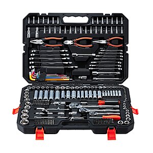 314-Piece VEVOR Mechanic Tool Set w/ 1/4", 3/8" & 1/2" Drive Sockets, Wrenches, Screwdriver Bits & Storage Case $72