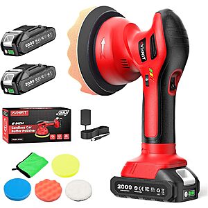 Avhrit 6" Cordless 6-Speed Dual Action Car Buffer Polisher Kit w/ 2x 21V 2.0Ah Batteries (Red) $32.99 + Free Shipping