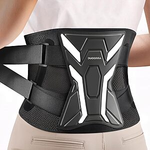 Duoorra Back Brace for Men & Women Lower Back Pain Relief, Breathable Back Support Brace with 26° Ergonomic Bionic Curve $12.99