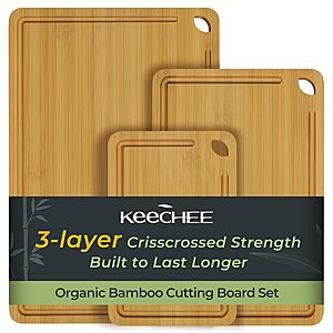3-Pack Keechee Bamboo Cutting Board Set w/ Juice Grooves & Built-In Handles $16.52 + Free Shipping w/ Prime or on $35+