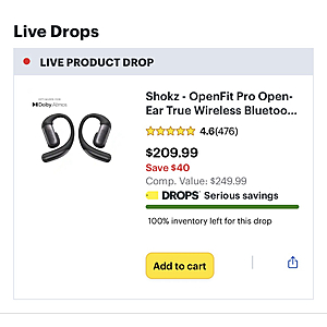 Shokz Openfit Pro Open-ear True Wireless Bluetooth Active Noise Reduction Earbuds $209.99