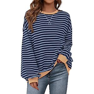 PRETTYGARDEN Women’s Striped Oversized Sweatshirt $16.24