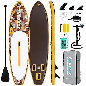 11' x 33" FunWater Camouflage Inflatable Stand-Up Paddle Board w/ Paddle, Pump, Backpack & Accessories (Yellow, Blue or Army Green Camo) from $80.98 + Free Shipping
