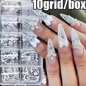 4X25cm-10rolls Sexy Black White Lace Nail Foils Untra-Thin White&Black Lace Flowers Nail Transfer Paper For Wedding Bride Decal $5.48