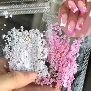500pcs+ Pink White 3D Acrylic Flowers Nail Art Charms Resin Five-Petal Flower Nail Rhinestones Golden Beads Pearls Nail Decorat $4.49