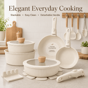 NULAS 22 Piece Pots and Pans Set Non-Stick, Stackable RV Kitchen Cooking Set , Cookware Set with Detachable Handle, Dishwasher Safe, Oven Safe, $49 + Free Shipping
