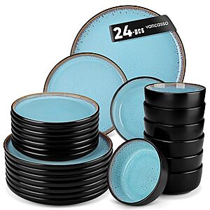 24-Pc vancasso AMBER Stoneware Plates & Bowls Dinnerware Set for 8 (Light Blue) $54.99 + Free Shipping
