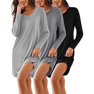 Ekouaer 3-Pack Women's Long Sleeve Nightgowns $20 + Free shipping w/ Prime or on orders $35+ $10