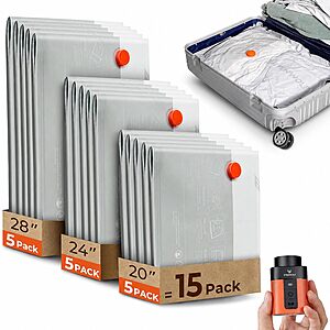 15-Pack Etenwolf Vacuum Storage Bags w/ Wireless Pump (3-Size Set: 20", 24" & 28") $13 + Free Shipping w/ Prime or on $35+