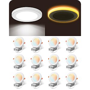 12-Pack 6" EDISHINE Canless LED Recessed Light Fixtures w/ Night Light Mode (Black) $29.99 + Free Shipping w/ Prime or on $35+