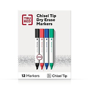 12-Pack TRU RED Tank Dry Erase Markers (Chisel Tip, Assorted) $3.42 at Staples w/ Free Store Pickup