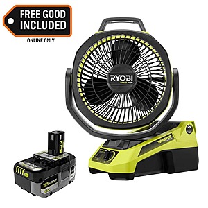 Ryobi ONE+ 18V Cordless Hybrid WHISPER SERIES 9 in. Oscillating Fan with ONE+ 18V 4.0 Ah HIGH PERFORMANCE Battery $139