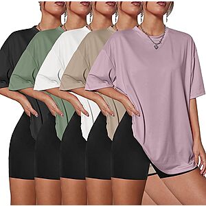 Kinglaman 5 Pack Womens Oversized T Shirts Workout Short Sleeve Summer Tops $29.99