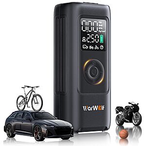 WARWOLF 160PSI Rechargeable Portable Air Compressor Tire Inflator w/ Auto Shut-Off & LED Flashlight $9.99 + Free Shipping w/ Prime or on $35+